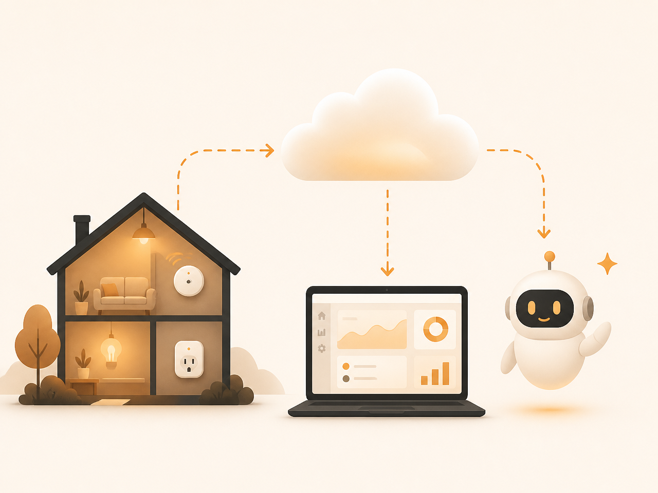 Three smart-home sensors sending telemetry through Zigbee2MQTT to a historical dashboard